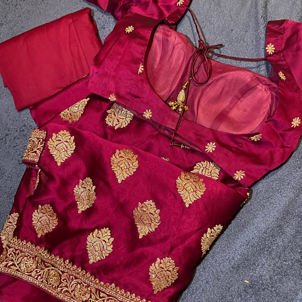 Satin georgette fabric magenta saree